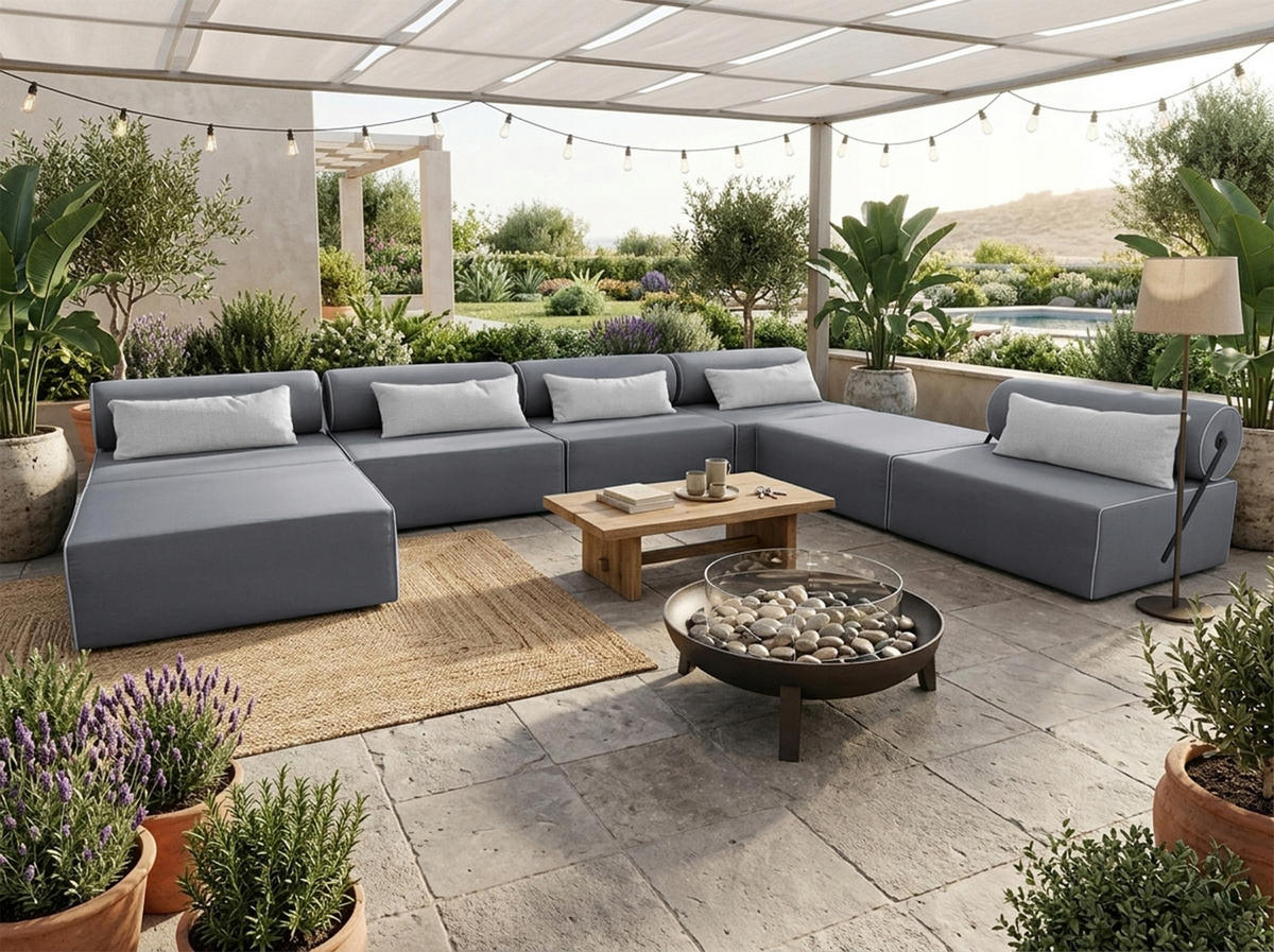 GARTENSOFA BALI XXL - Wetterfeste Balkonmöbel & Lounge Sofa Außen - Moderne Outdoor Couch für Garten - Balkon & Terrasse - Grau - Grau, Kunststoff (448/78/100cm) - Trada