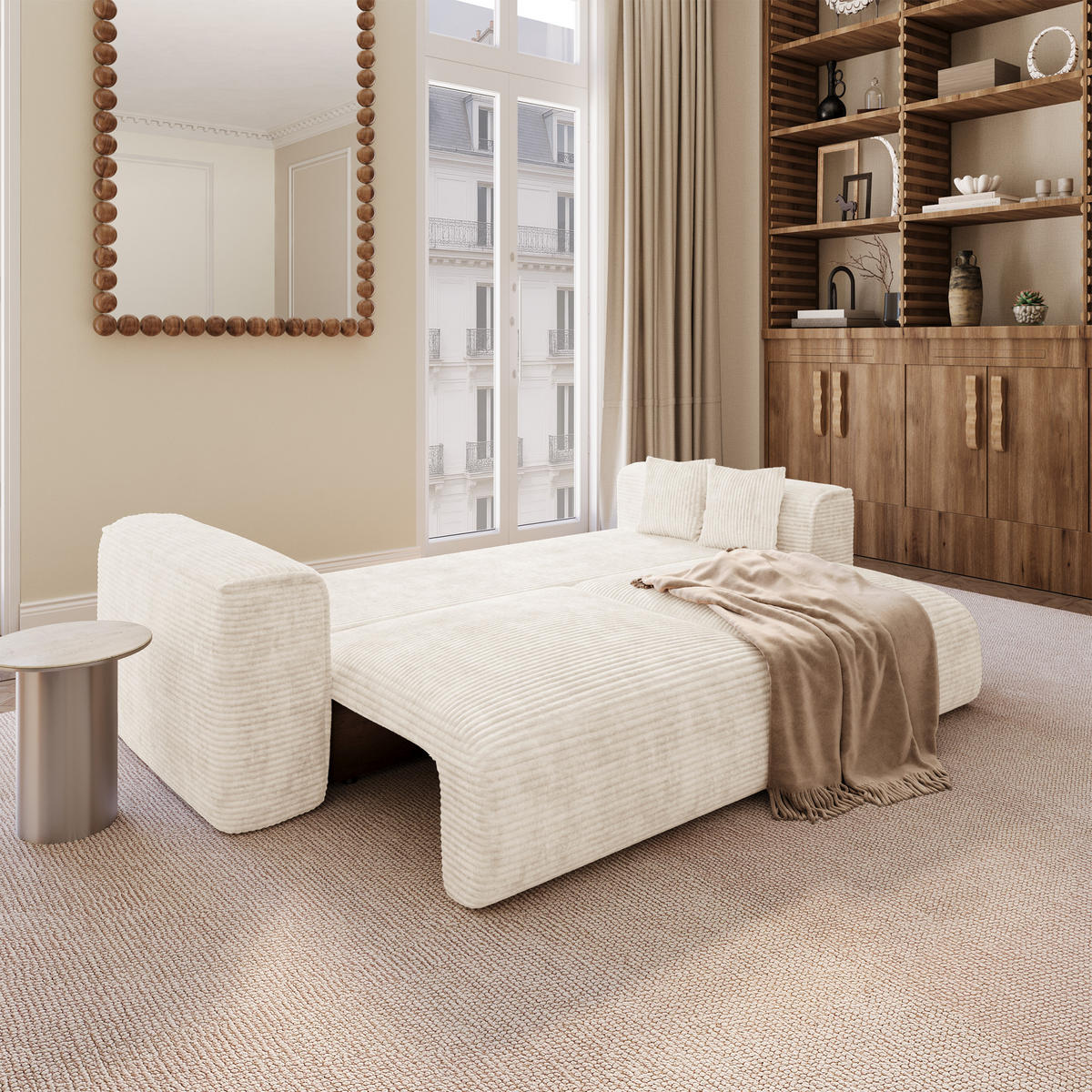 SCHLAFSOFA mit Stauraum COMO Cord Creme 254cm - Creme, Textil (254/78/95cm) - Premium Interiors