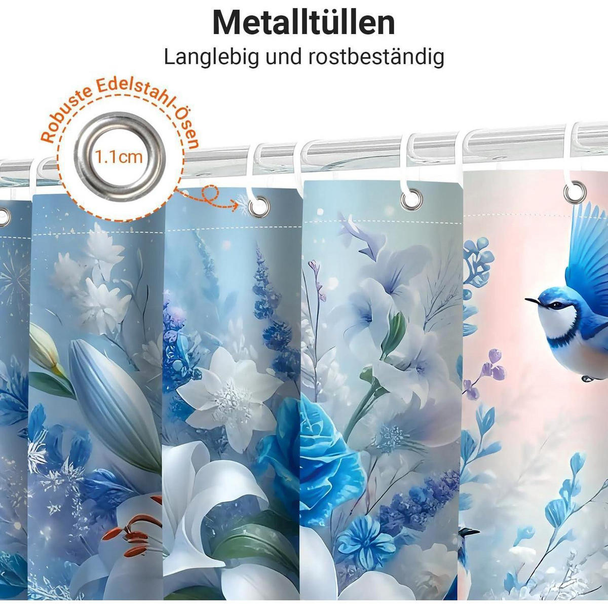 DUSCHVORHANG Blauer Vogel 180 x 200 cm - Blau, Textil (180/200cm)