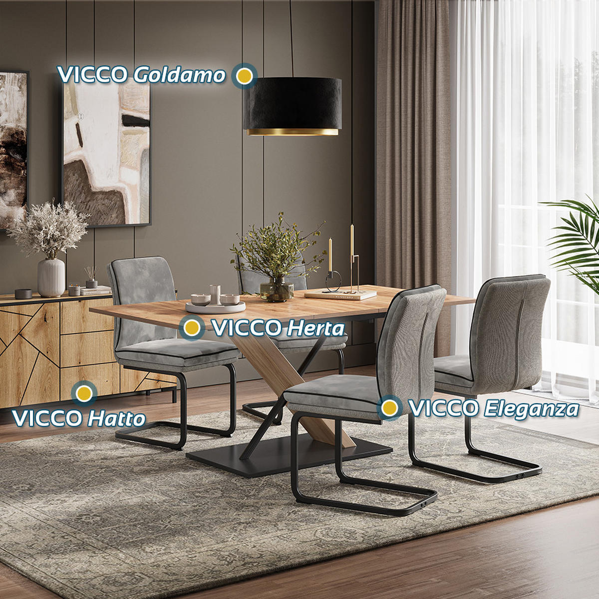 FREISCHWINGER Eleganza Grau 2er Set - Hellgrau, Textil (49/95.5/63.5cm) - Vicco