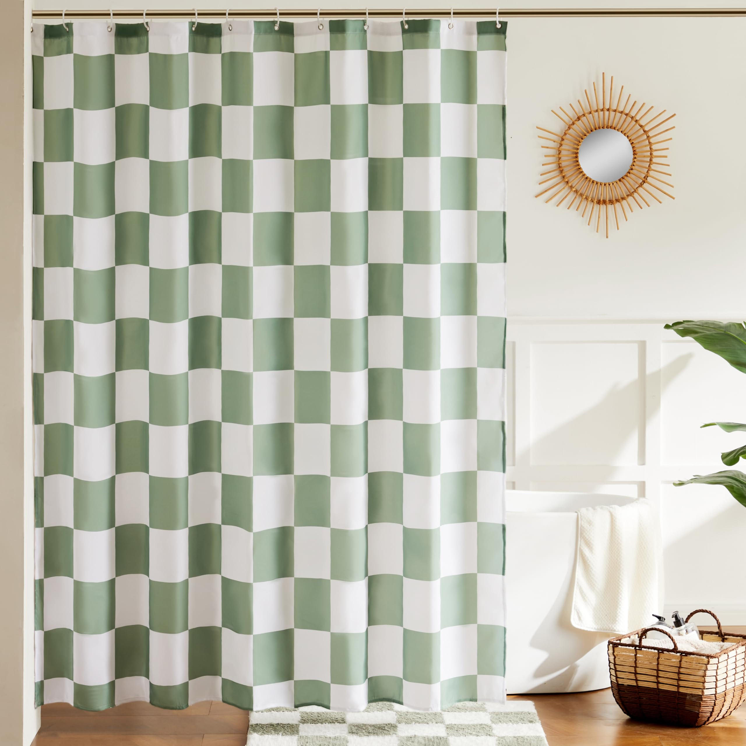 DUSCHVORHANG Grün kariert Schachbrettmuster Retro maschinenwaschbar fürs Badezimmer - Grün, Textil (180/180cm) - MCBOSON