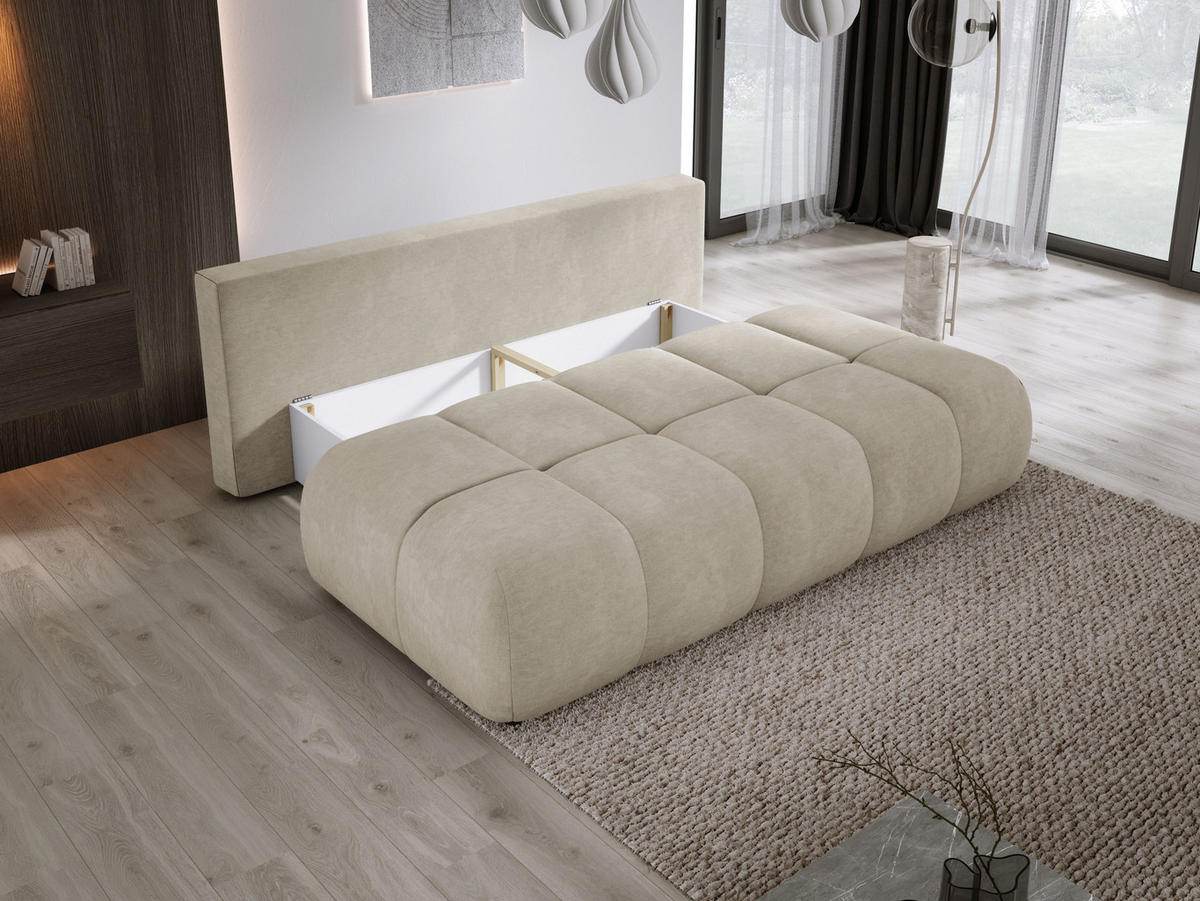 SOFA COCO MINI SCHLAFSOFA mit Bettfunktion, CLOUD Stoffbezug, 2-Sitzer, freistehend, Größe: 205x105x97 cm, Beige - Beige, Holz/Textil (205/97/105cm) - DomoHome