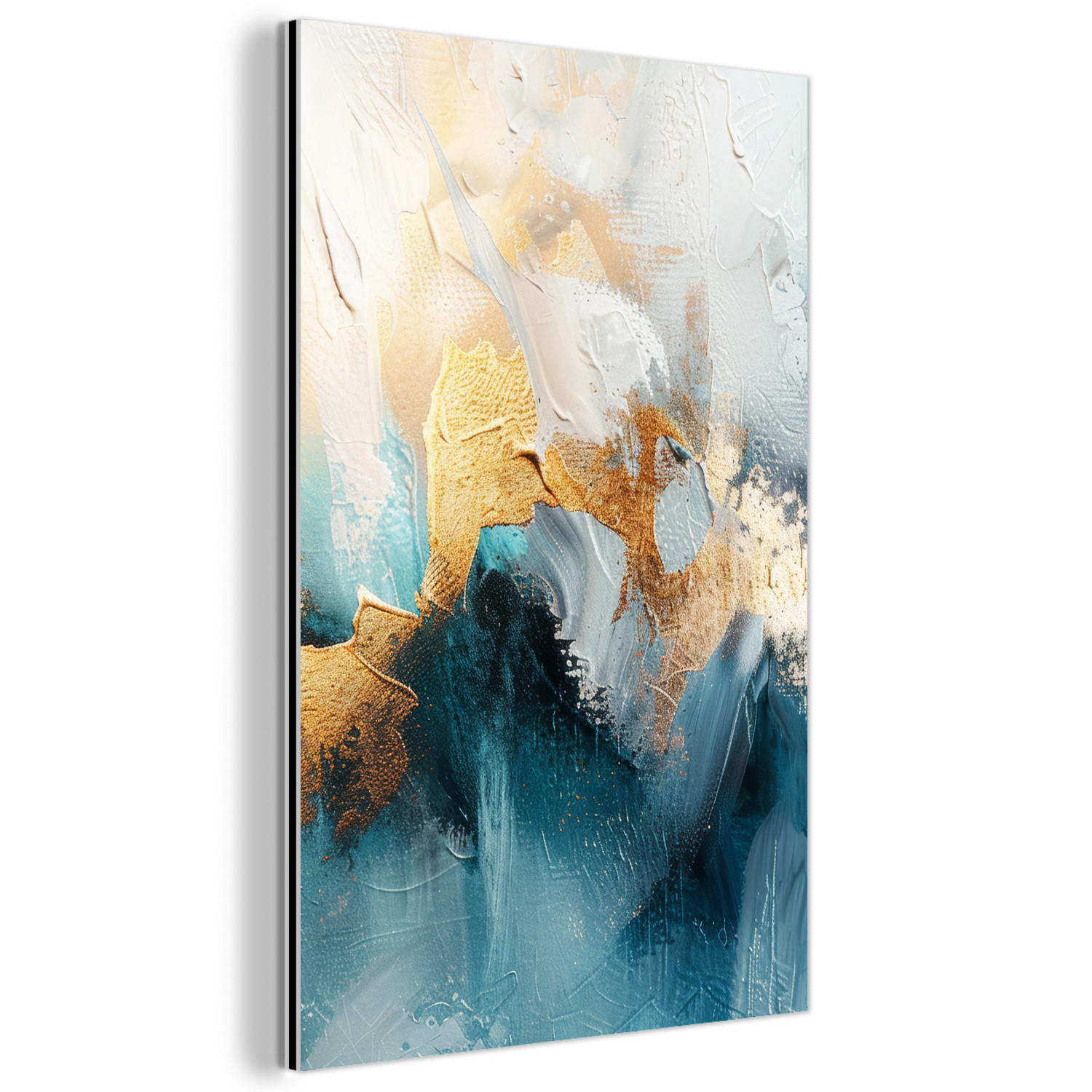 METALLBILD Abstrakt - Kunst - Gold - Blau 60x90 cm - Petrol, Metall (60/90cm) - MuchoWow