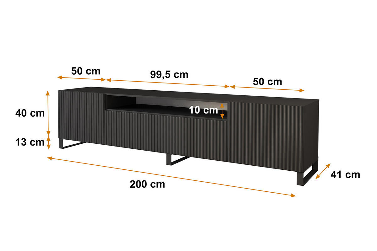 LOWBOARD NOA-2-S 200x53x41 cm - Schwarz - Schwarz, Holzwerkstoff (200/53/41cm) - ALTDECOR