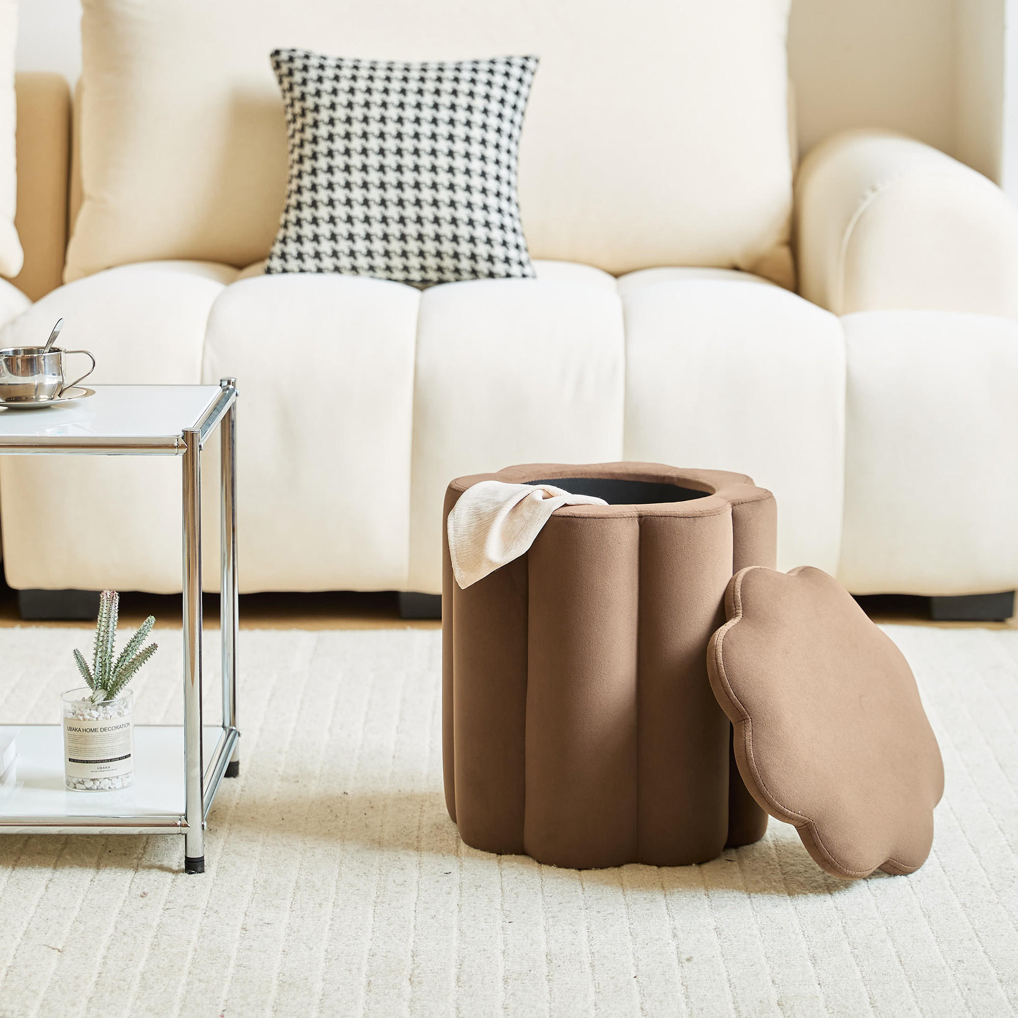 POUF Samt Gelb - Braun, Textil (35/39/35cm) - Nordlys
