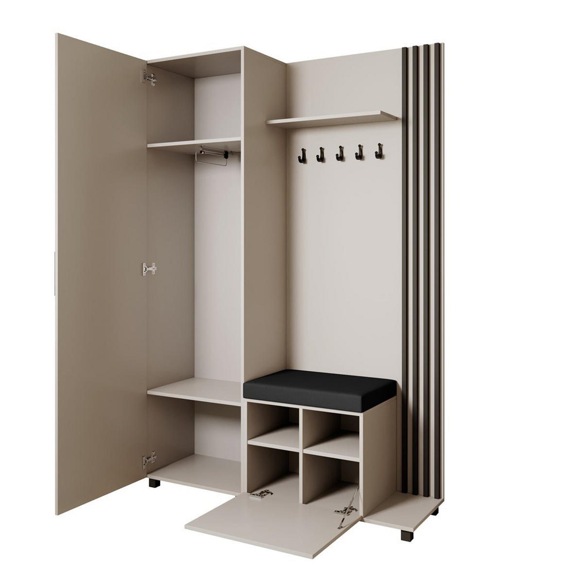 GARDEROBENSCHRANK Livia mit Aufhängern und Spiegel, Kaschmir, rechts - Kaschmir/Schwarz, Holzwerkstoff (137/207/42cm) - Beautysofa