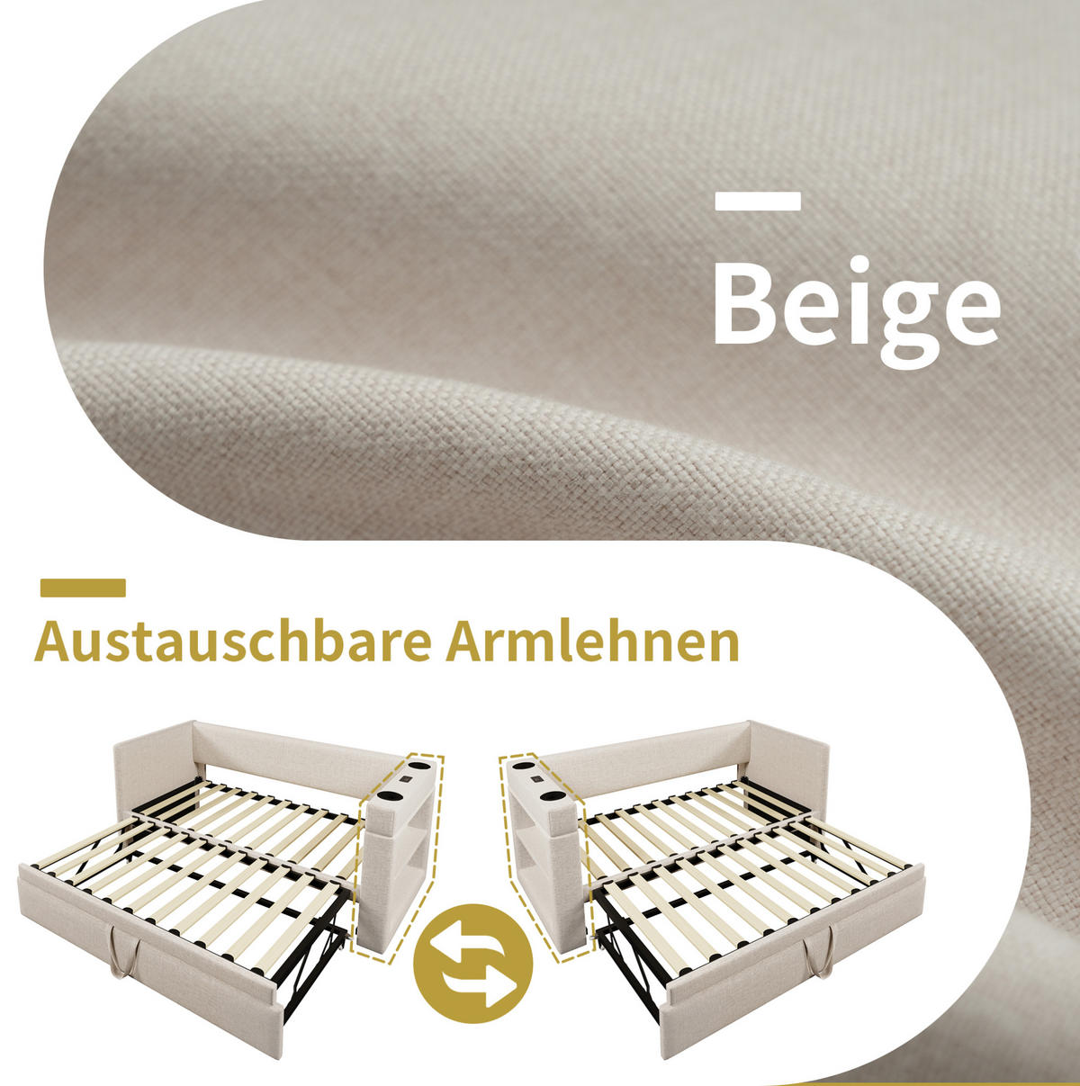 POLSTERBETT 90/190 cm Beige aus Baumwolle und Leinen mit Ausziehbett - Beige, Textil (90/190cm) - OKMYHOME