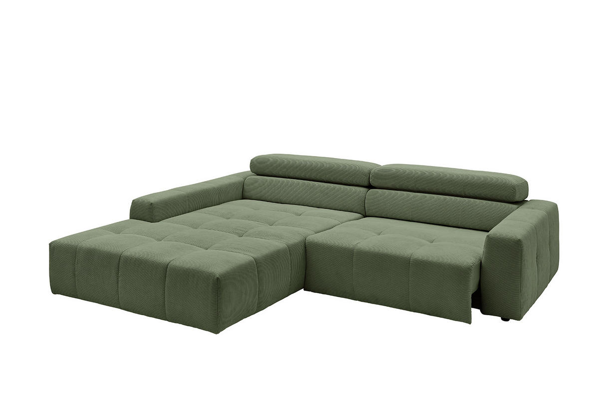 ECKSOFA MIT MOTORISCHEM SITZVORZUG RENO Grün Cord - Schwarz/Grün, Kunststoff/Textil (258/217cm) - KAWOLA