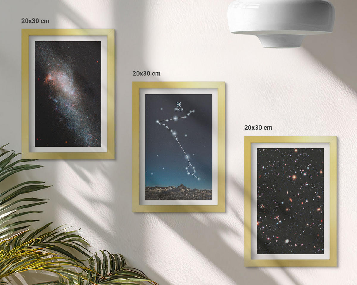 BILDER SET 3er Set - 20x30 cm Goldrahmen - Die kosmischen Landschaften der Fische-Galaxie - Goldfarben, Kunststoff (20/30cm) - TULUP