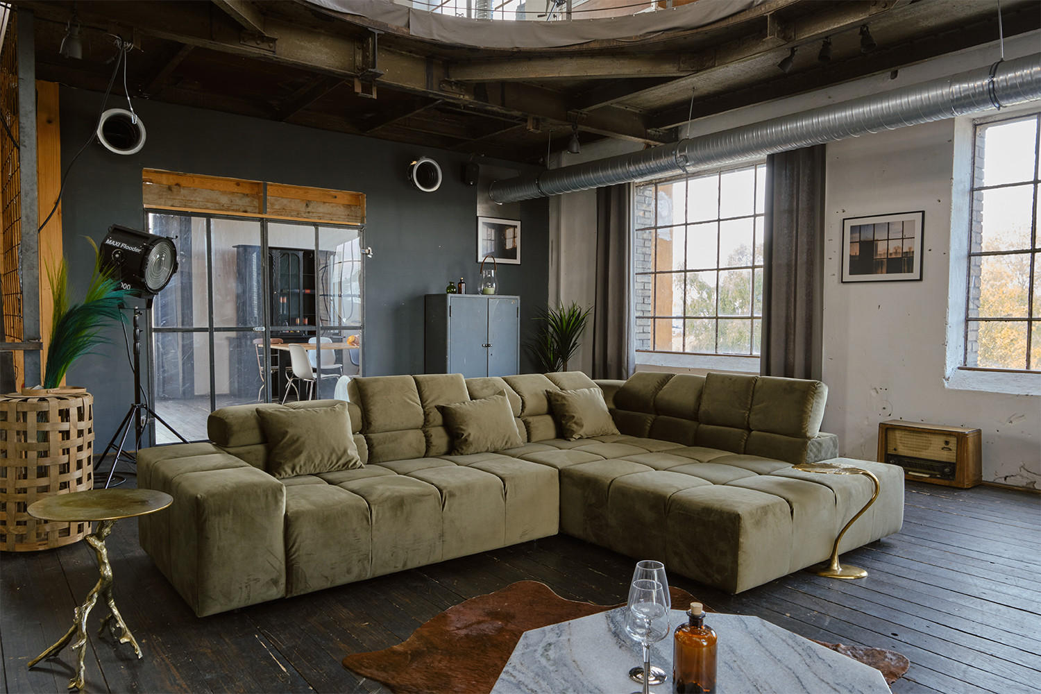 Thumbnail - Kawola Ecksofa, Hellgrün, Schwarz, Textil, 3-Sitzer, Füllung: Kaltschaum, Ottomane rechts, 319x215 cm, Wohnzimmer, Sofas...