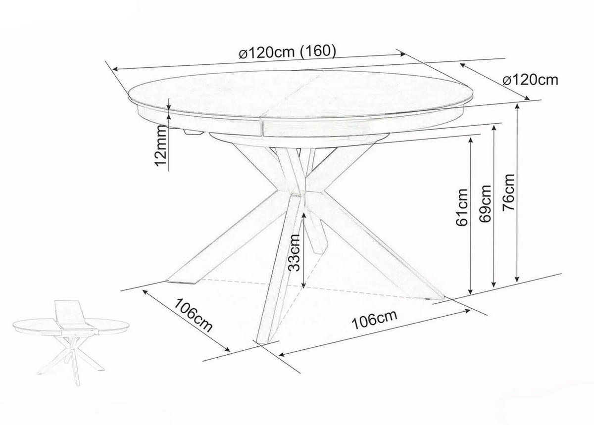 ESSTISCH Porto Corso grau / schwarz 120-160 / 120 / 76cm - Schwarz/Grau, Glas/Holz (90/160/76cm) - Feldmann-Wohnen