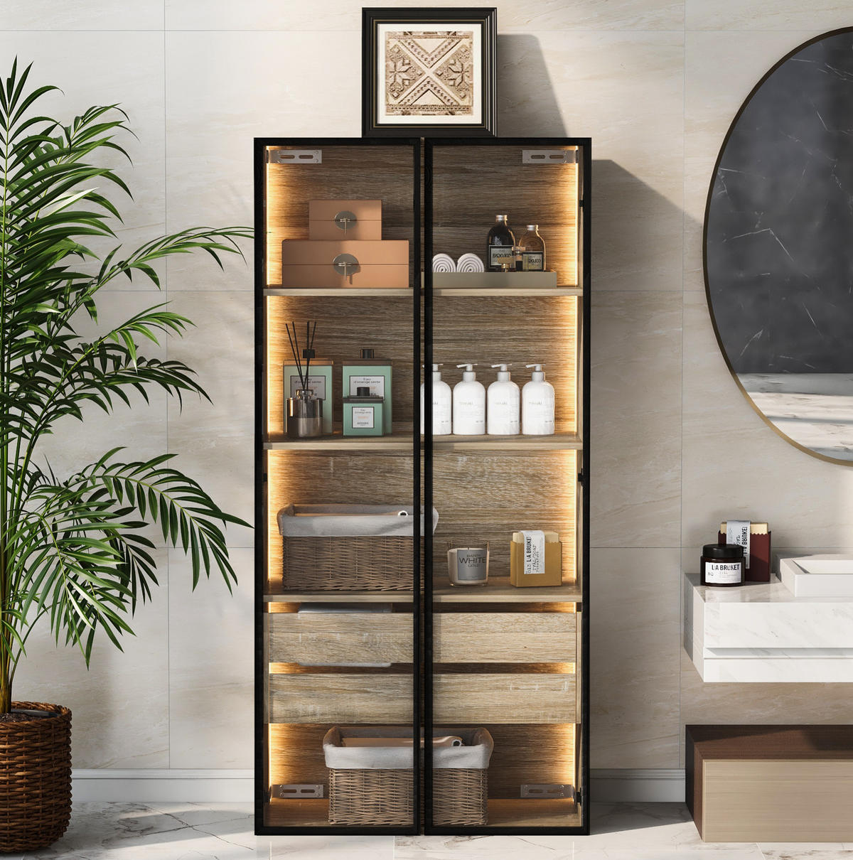 SCHRANK mit LED-Beleuchtung 73 cm MDF Natural - Naturfarben, Holzwerkstoff (36/155/74cm) - Beauniv