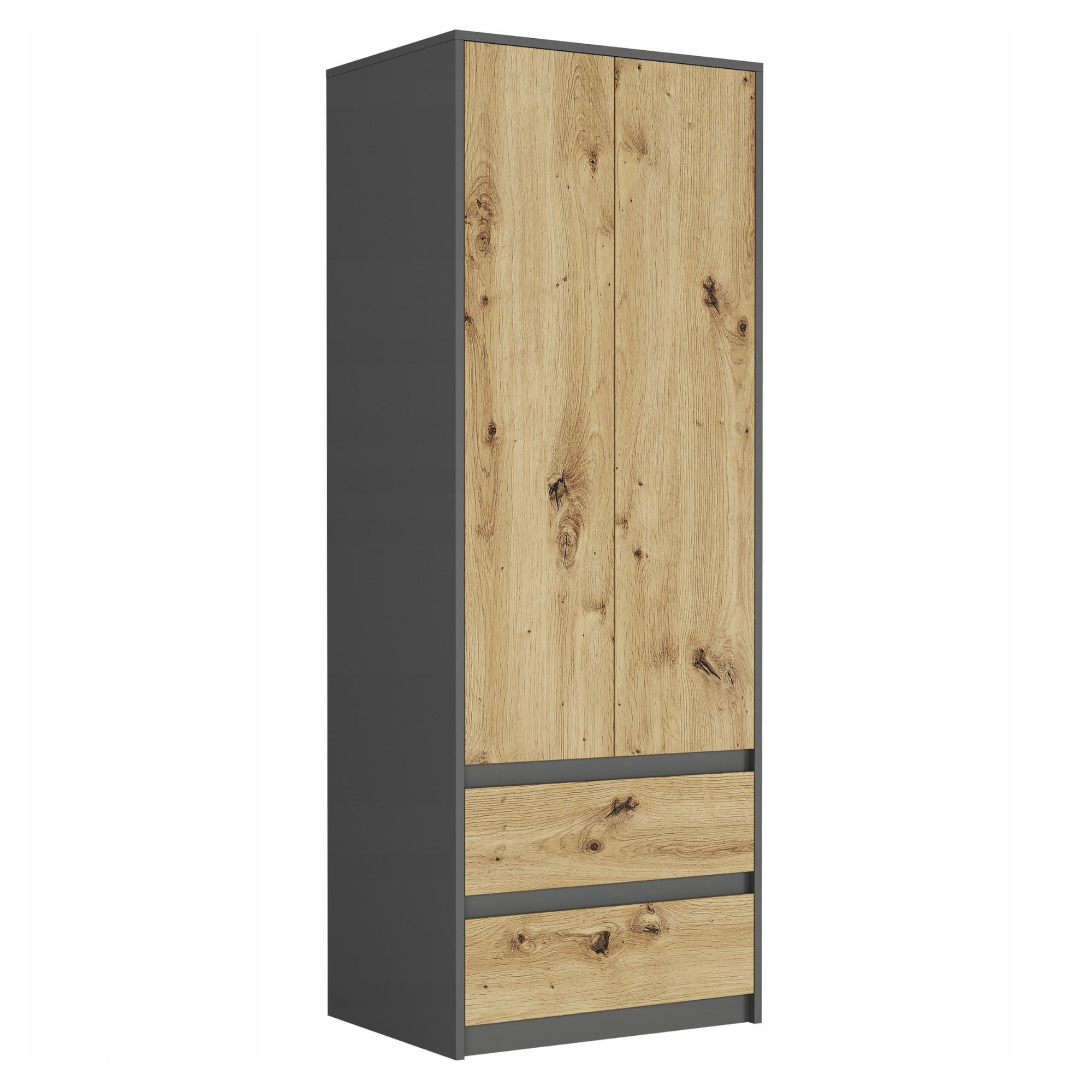 KLEIDERSCHRANK mit 2 Türen und 2 Schubladen anthrazit / artisan - Anthrazit/Eiche Artisan, Holzwerkstoff (63/180/55cm) - Home Collective
