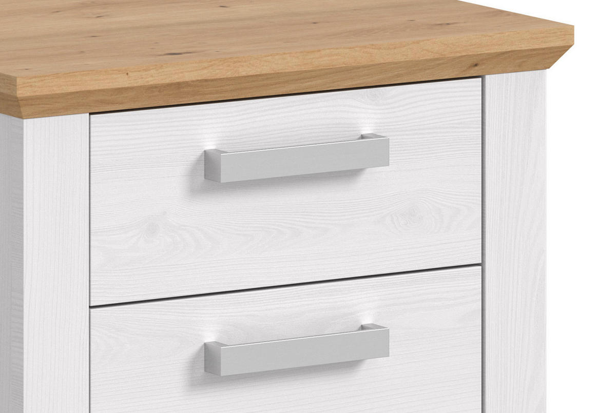 NACHTTISCH 2er Set weiß Lärche, Eiche Artisan Landhaus 56 x 43 cm, 2x Nachtkommode mit Schubkästen - Eichefarben/Silberfarben, Holzwerkstoff/Kunststoff (56/43/39cm) - Inn.Furn