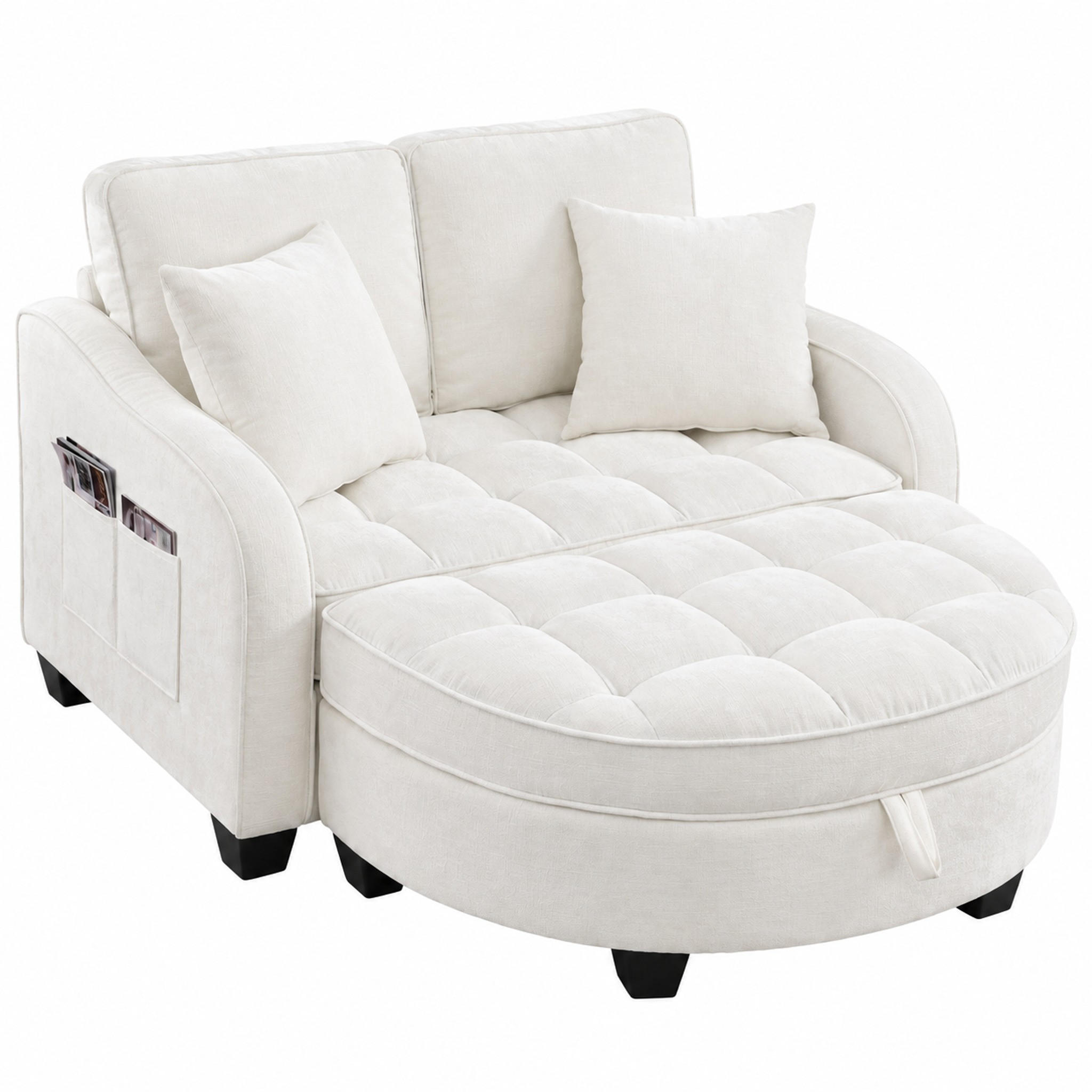 RÉCAMIERE 2-in-1 mit Hocker 132 x 129 x 93 cm Eukalyptusholz Beige - Beige, Holzwerkstoff (129/93/132cm) - Meubliv