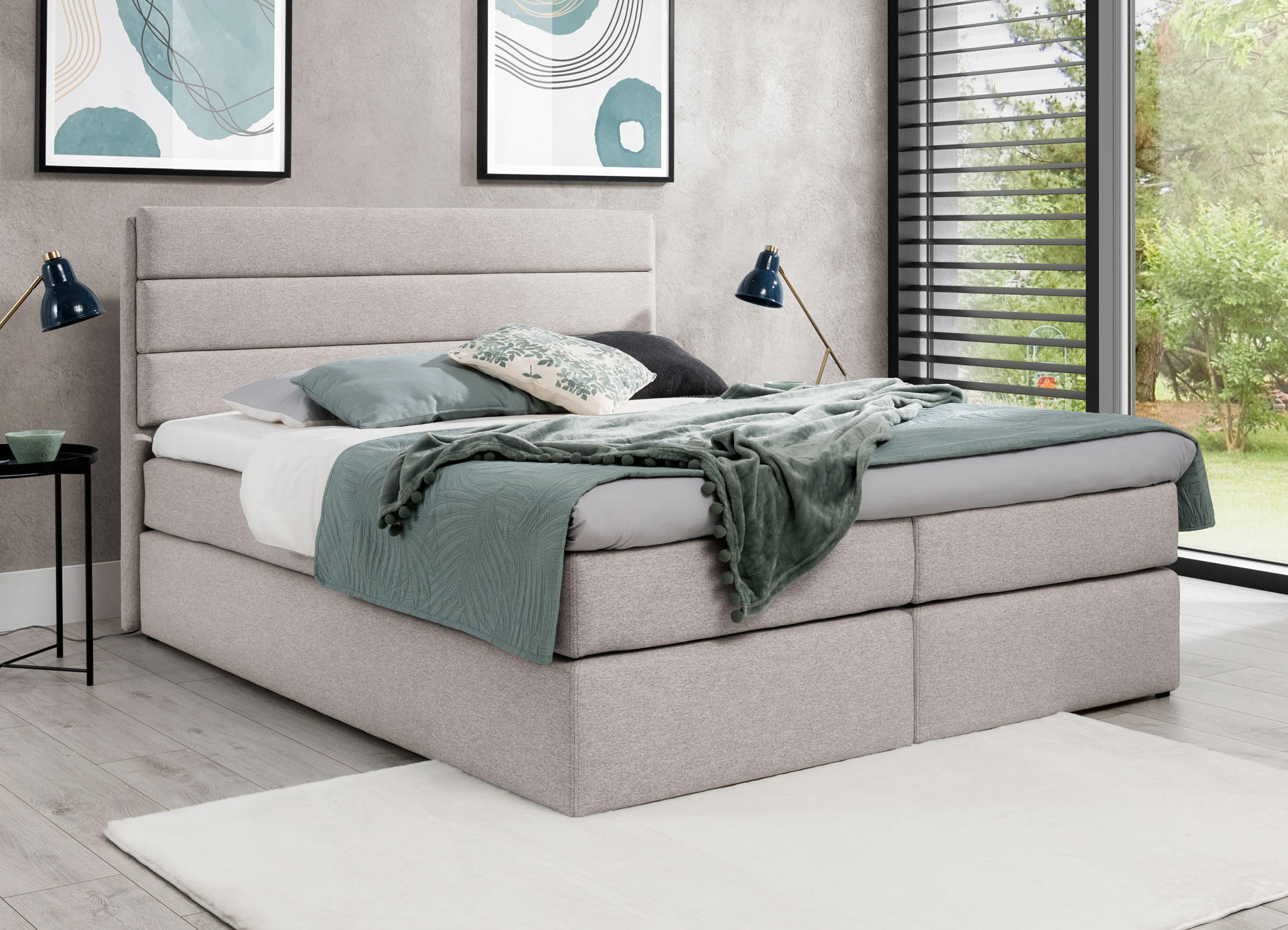 BOXBETT Sequoio 140/200 cm in Beige – mit Matratze und Topper - Beige/Schwarz, Holz/Holzwerkstoff (140/200cm) - AX Living