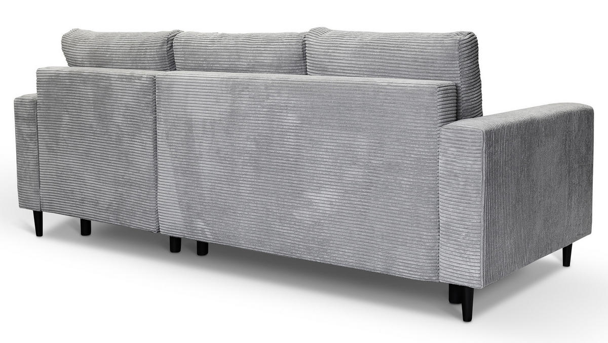 ECKSOFA Nalika Hellgrau mit Cordbezug - Hellgrau/Schwarz, Holz/Textil (230/143cm) - Selsey