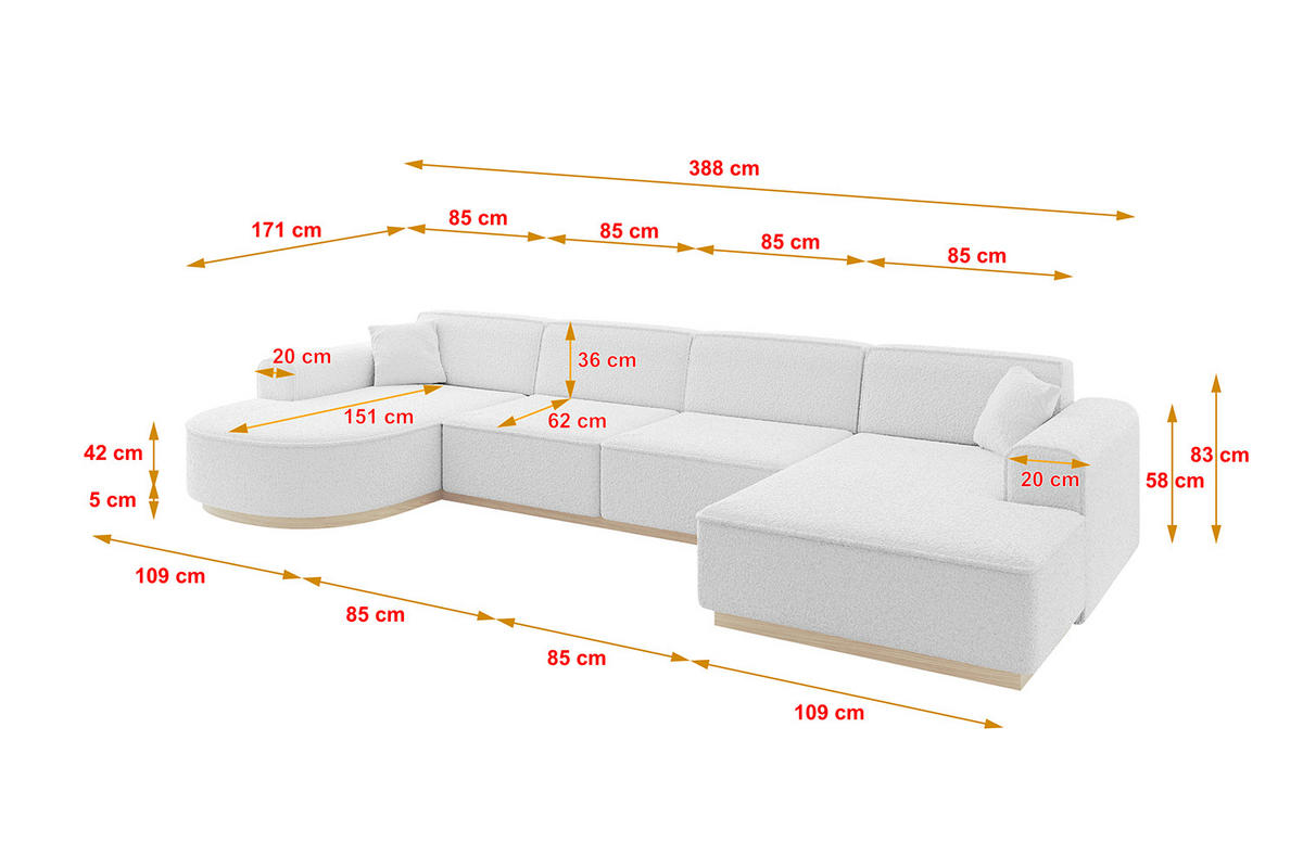 WOHNLANDSCHAFT ARRIO-U2 303x171x83 cm Weiß - Weiß, Holzwerkstoff/Textil (388/83/171cm) - ALTDECOR
