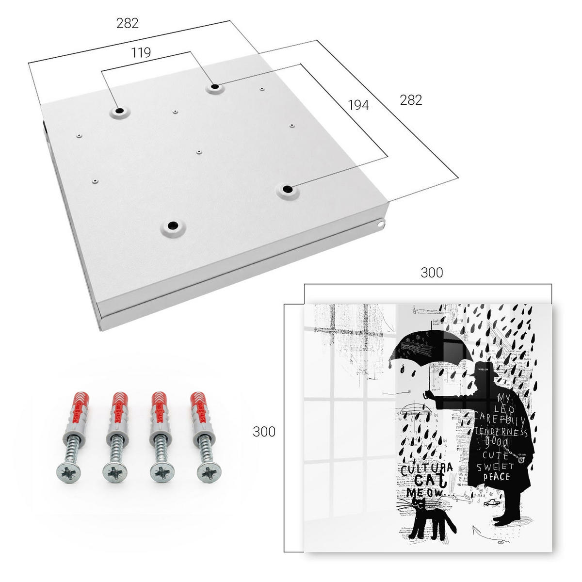 SCHLÜSSELBOX Weiß 30x30 cm – Türöffnung nach rechts - Weiße Silhouette - Schwarz, Metall (30/30/5cm) - TULUP