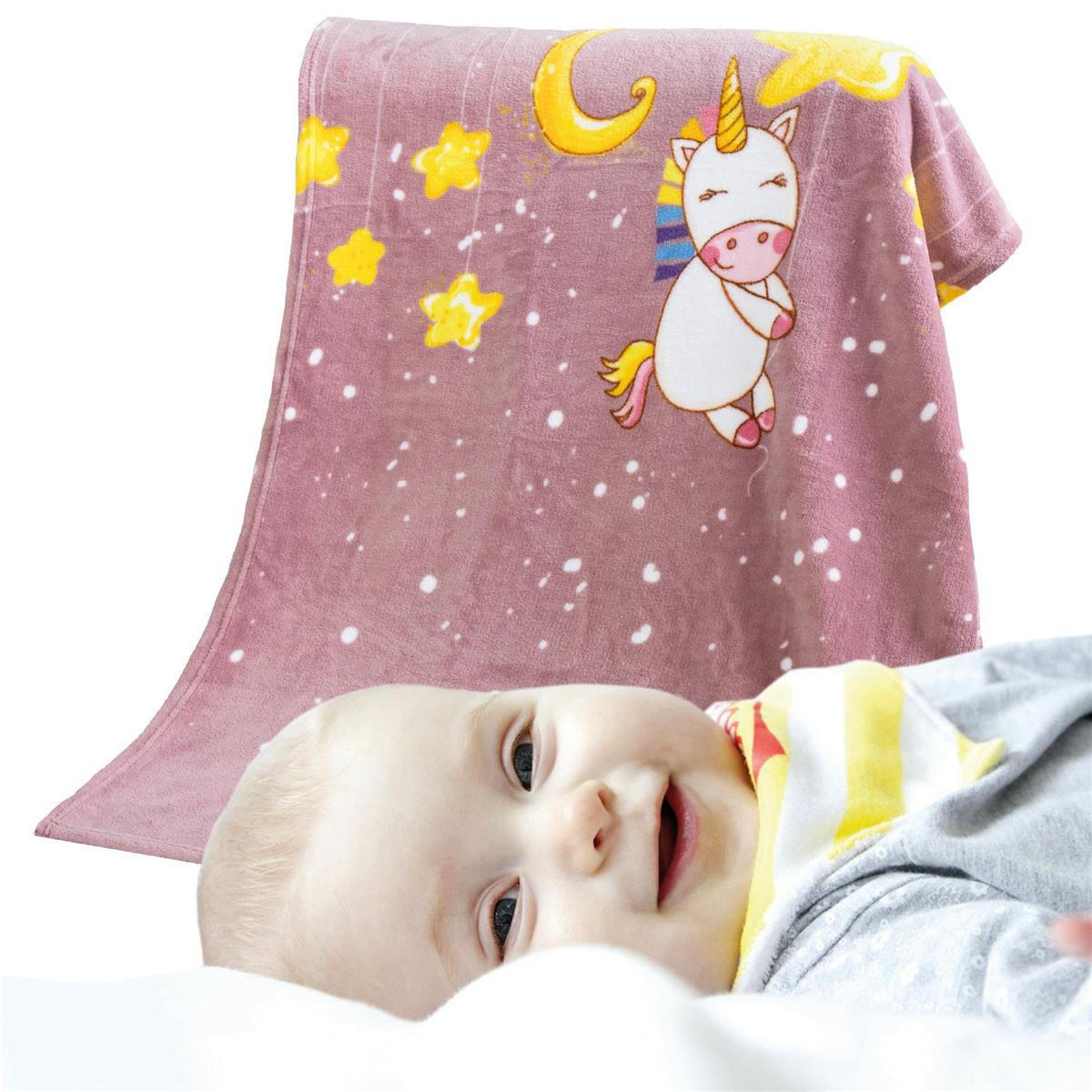 BABY FLEECEDECKE 75x100cm - Einhorn - Dunkelrosa, Textil (75/100cm)