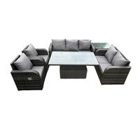 LOUNGESOFA Polyrattan 7-Sitzer - Dunkelgrau/Grau, Glas/Kunststoff - Fimous