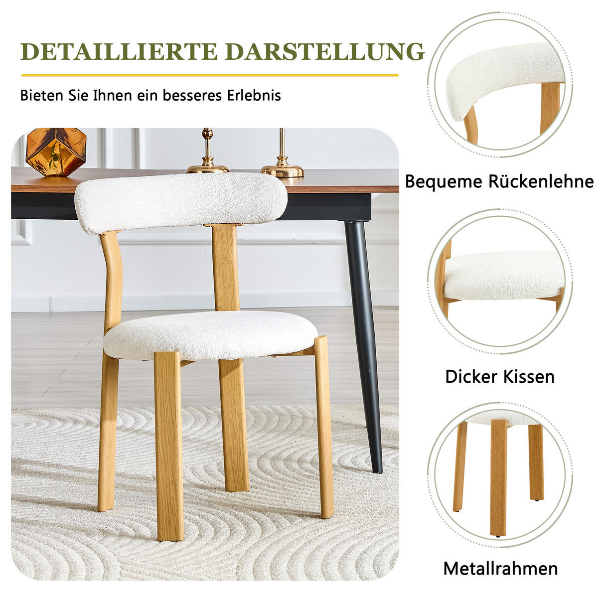 STUHL-SET DE-36732 2 Stück mit Bouclé-Bezug Weiß - Weiß, Holzwerkstoff (44/79/55.5cm) - ComfortXL