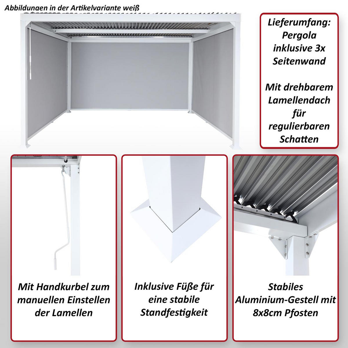 ALU PERGOLA MIT SEITENWAND Anthrazit - Anthrazit, Metall (306/224/306cm) - MCW