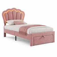 POLSTERBETT mit LED und Schublade 90x200 cm Samt Rosa - Pink, Holz (90/200cm) - Meubliv