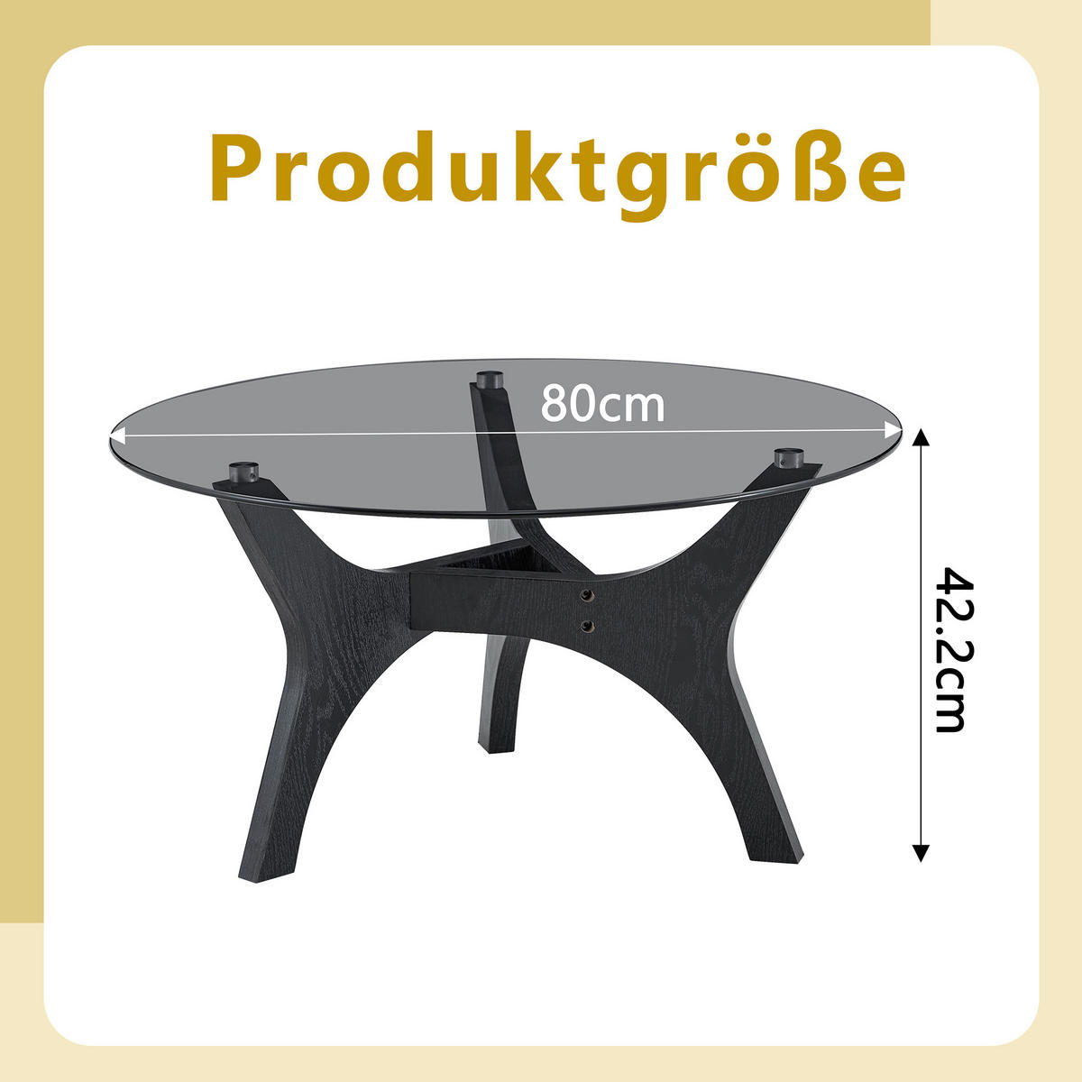 COUCHTISCH in Schwarz Runder Kaffeetisch für Wohnzimmer, Büro & Lounge, Hitze- & Kratzfest, 80/80/42.2 - Schwarz/Naturfarben, Glas/Holzwerkstoff (80/80/42.2cm) - STILVORA