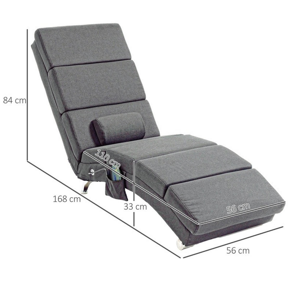 RELAXSESSEL in Dunkelgrau 168x56x84 cm mit Vibrationsmassage und Lendenwärme - Dunkelgrau, Textil (56/84/168cm) - IVMEU