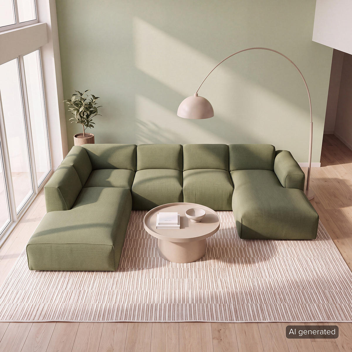 WOHNLANDSCHAFT mit Longchair - Dunkelgrün/Schwarz, Kunststoff/Textil (325/71/235cm) - home24