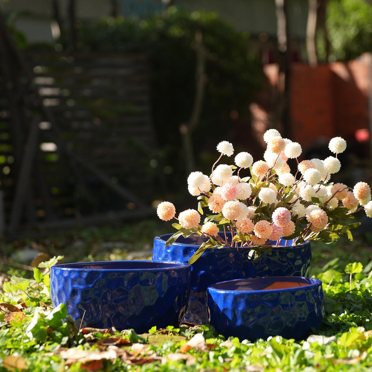 BLUMENTOPF Ø 38,1/30,5/25,4 cm Antikblau (3 Stück) - Dunkelblau, Keramik (38/19cm) - Oxeza
