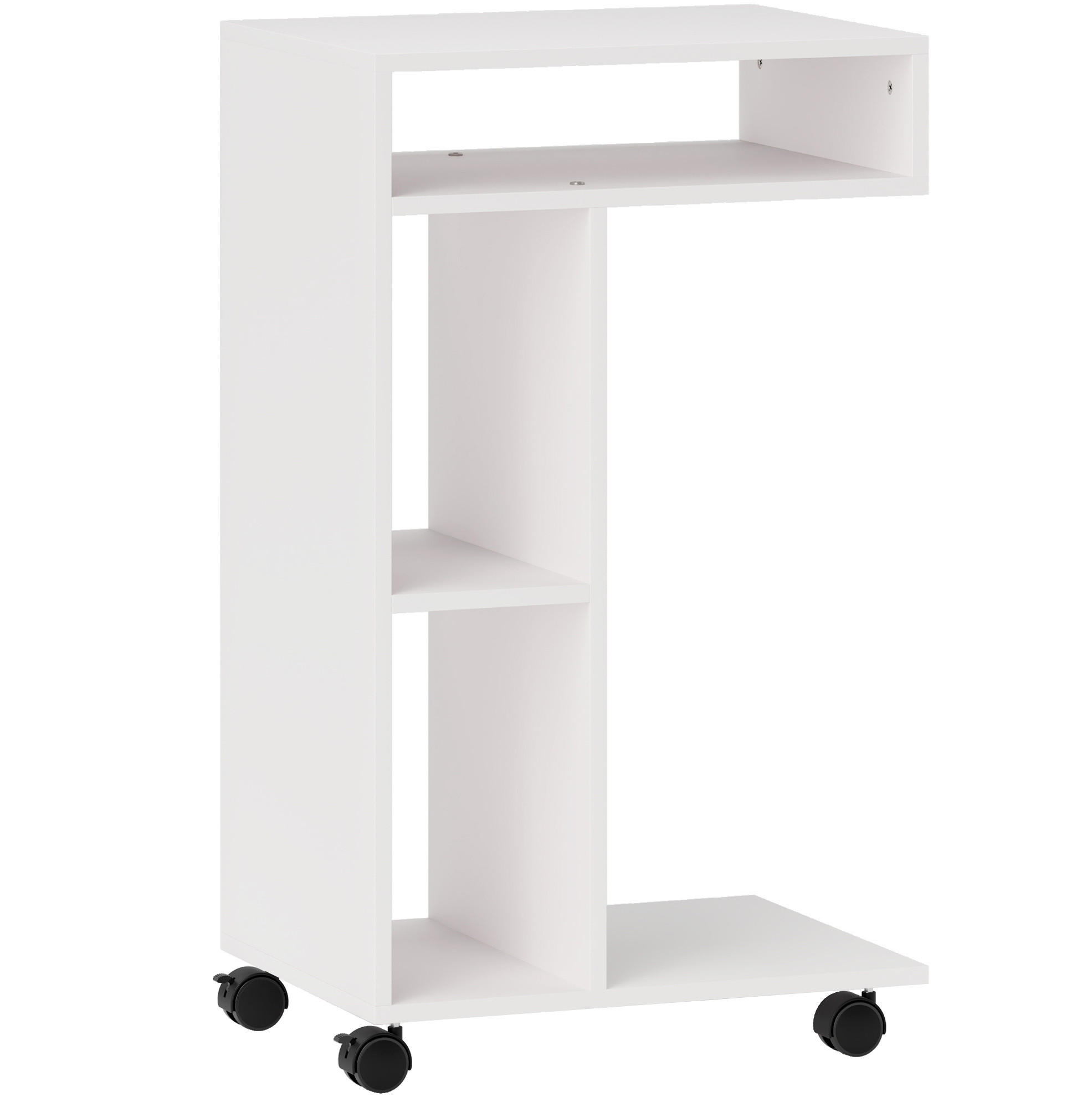 BEISTELLTISCH 40/30/69 cm Weiß mit 4 Regalen höhenverstellbar - Weiß, Holzwerkstoff (40/30/69cm) - OKWISH