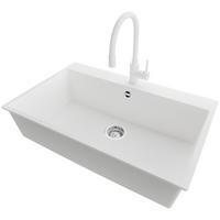 GRANITSPÜLE Riga, 2-er set Weiß 78/50 cm 1 Becken + Küchenarmatur 38/14 cm + Ablauf-Set ab 80er Unterschrank - Chromfarben/Weiß, Kunststoff (78/20/50cm) - Primagran