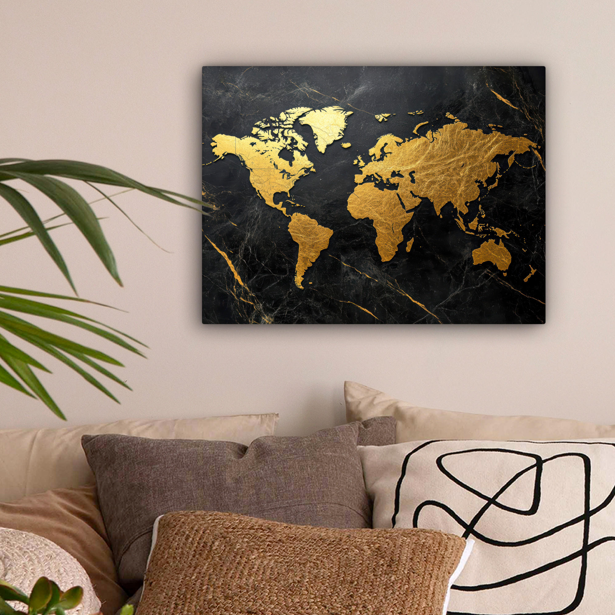 LEINWANDBILD Weltkarte - Gold - Marmor 40x30 cm - Goldfarben, Textil (40/30cm) - MuchoWow