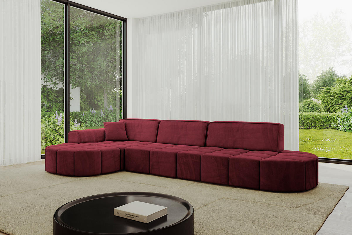 ECKSOFA Ottomane Links LIVO-L2 - 337x173x79,5 cm Bordeauxrot - Bordeaux, Holzwerkstoff/Textil (337/173cm) - ALTDECOR