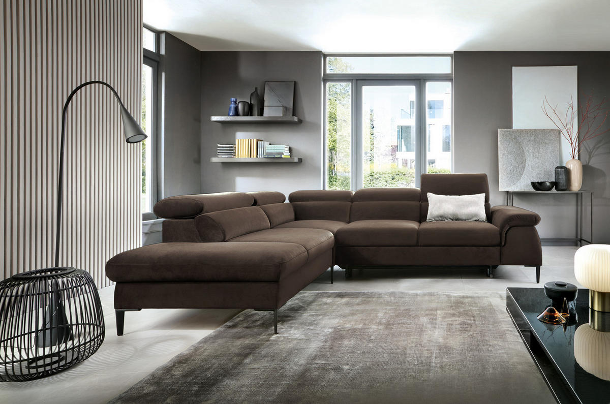 SCHLAFSOFA 280 cm Amaro L mit verstellbaren Kopfstützen, Links, Braun - Braun, Holz (280/214cm) - Emporius