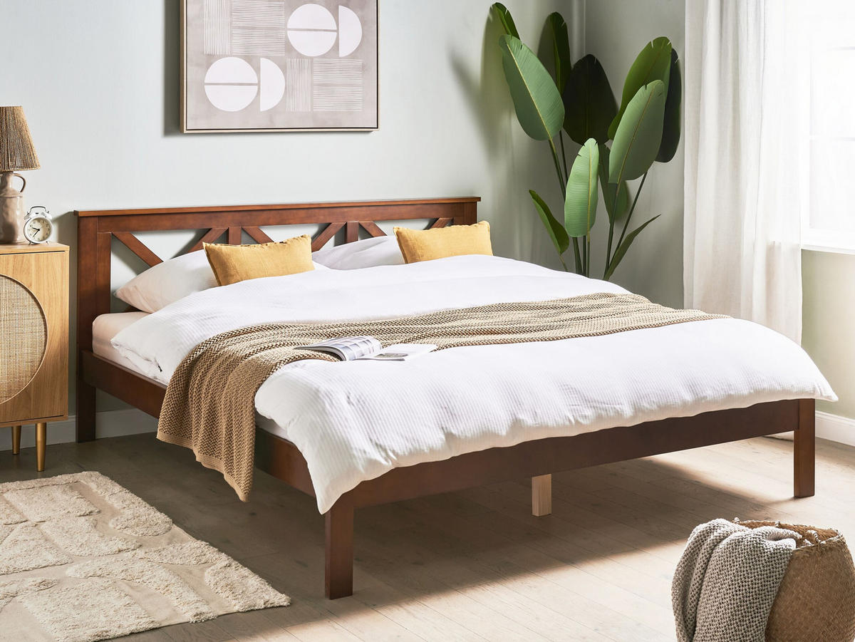 BETT mit Lattenrost 180x200 cm Dunkler Holzfarbton Tannay - Dunkelbraun, Holz (180/200cm) - Beliani