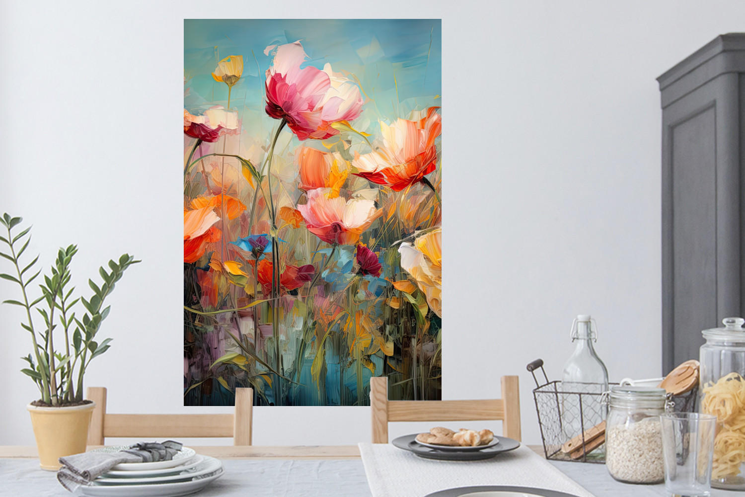 WANDTATTOO Blumen - Aquarell - Kunst - Botanisch - Natur 80x120 cm - Orange, Kunststoff (80/120/0.1cm) - MuchoWow