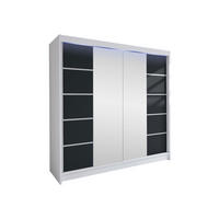 SCHWEBETÜRENSCHRANK Talin V, mit RGB LED Beleuchtung - Silberfarben/Multicolor, Holzwerkstoff/Metall (180/215/58cm) - MIRJAN24