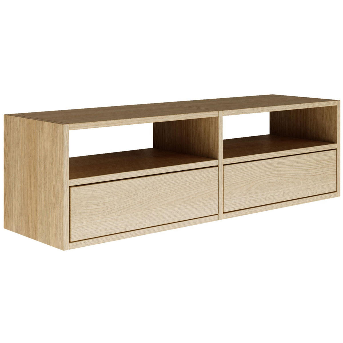 TV-LOWBOARD hängend, 2 Klappen und Ablagen, Eiche, 100 cm - Beige, Holzwerkstoff (100.6/30/30cm) - Selsey