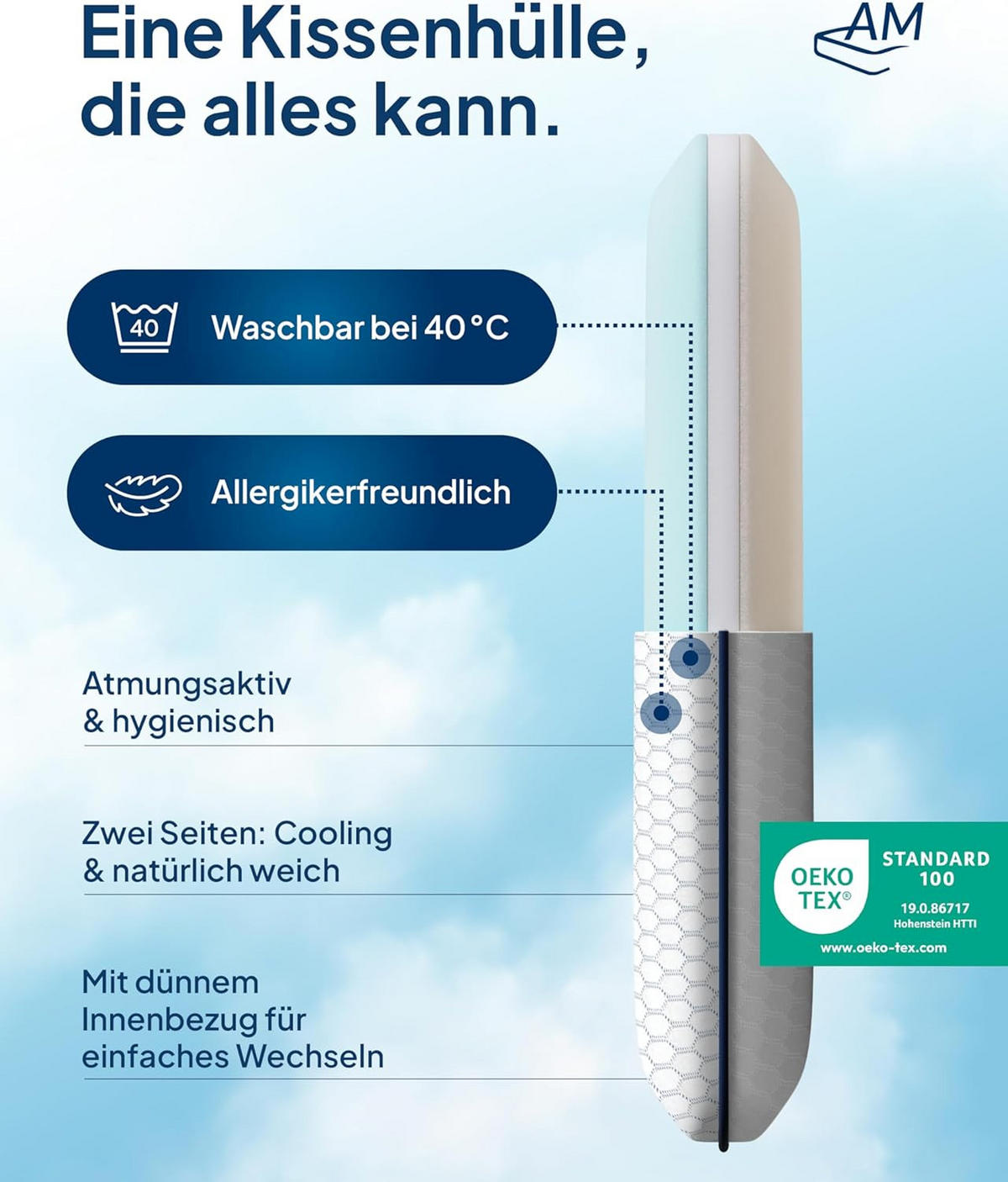 NACKENSTÜTZKISSEN höhenverstellbar - Weiß, Textil (60/35cm) - AM Qualitätsmatratzen