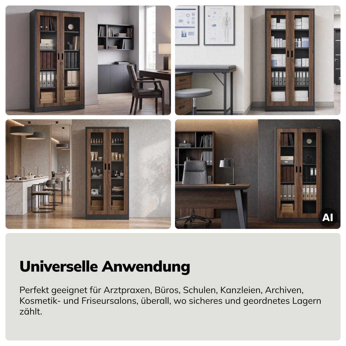 VITRINENSCHRANK Amelia 185x90x40 cm - Anthrazit/Nussbaumfarben, Metall (90/185/40cm) - Jan Nowak