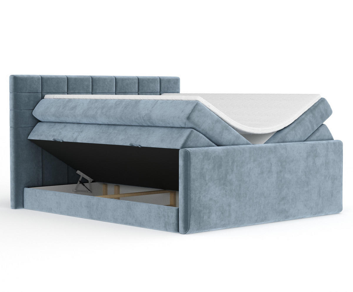 BOXSPRINGBETT Ava Blau Grau 180/200 cm - Blaugrau/Schwarz, Holz/Holzwerkstoff (180/200cm) - Maison de Reve