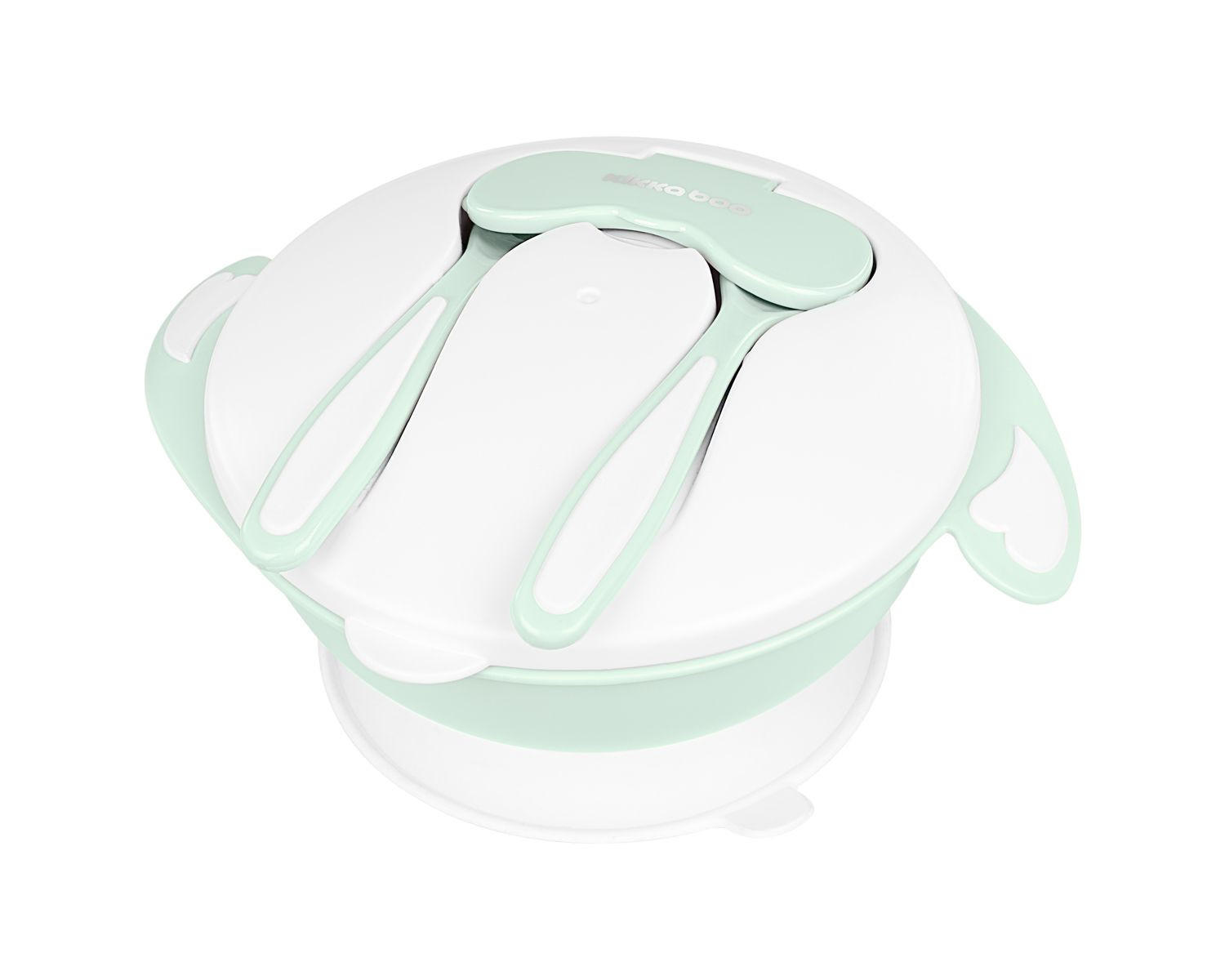 KINDERGESCHIRR 4in1 Schüssel-Set grün Deckel, Griffe, rutschfest, Saugknöpfe, 700ml, 700 ml, ab 6 Monate - Grün, Kunststoff (14/19/8cm) - Kikka boo
