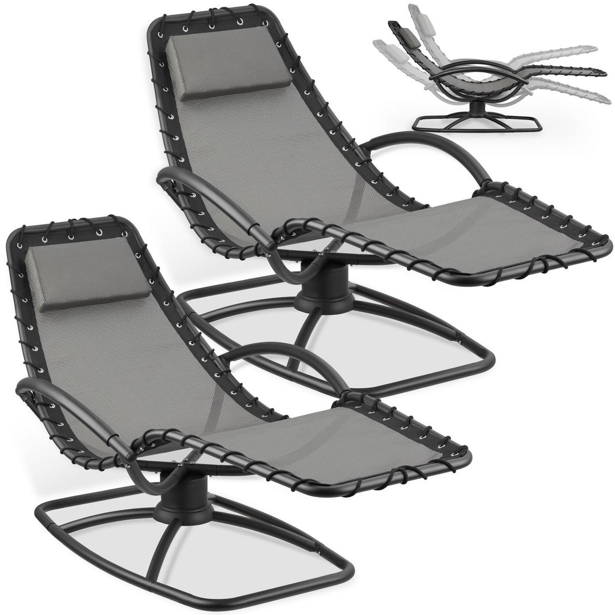 GARTENLIEGE 2er Set Toulon, ergonomisch, Schwingfunktion, 77 x 170 x 83 cm, grau - Grau, Textil (77/83/170cm) - tectake