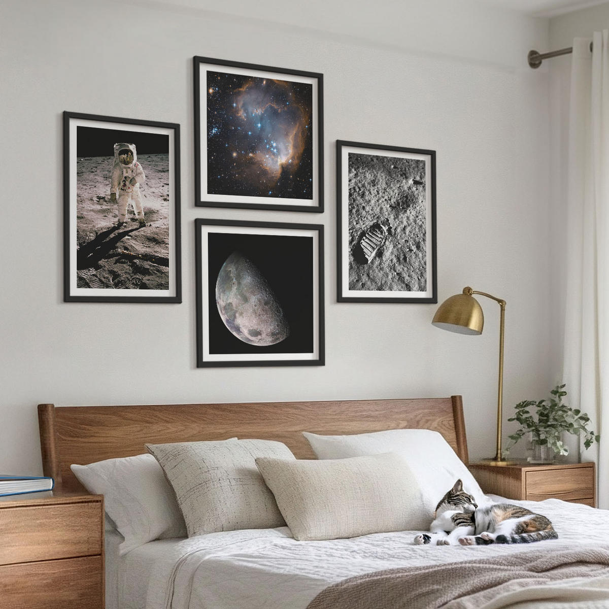 BILDER SET 4er Set - 50x50 cm & 40x60 cm Schwarzer Rahmen - Astronautenfoto vom Mond - Schwarz, Kunststoff (50/50cm) - TULUP