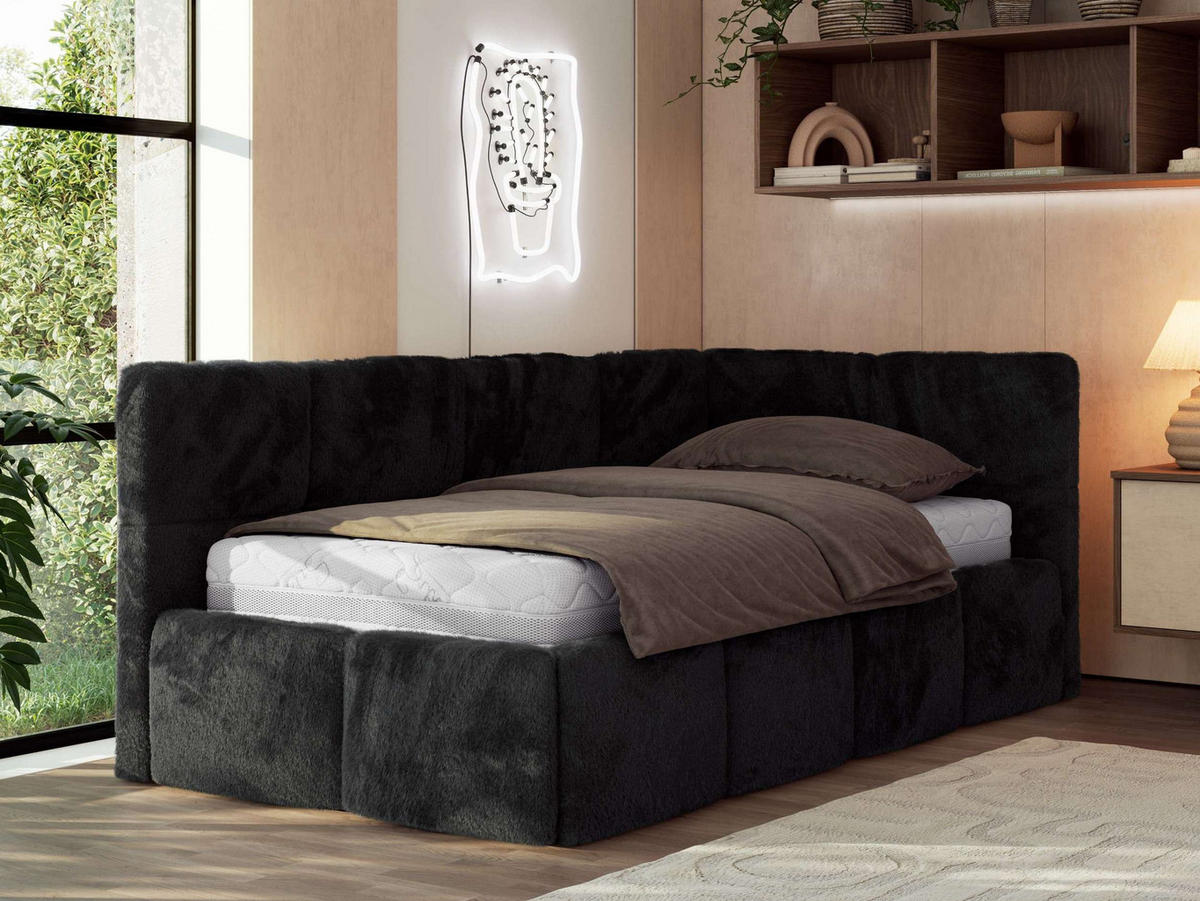 MLÁDEŽNÍ POSTEL ARVO 90/200 - Černá Plyš - Pravá - černá, textil (200/90cm) - MKS