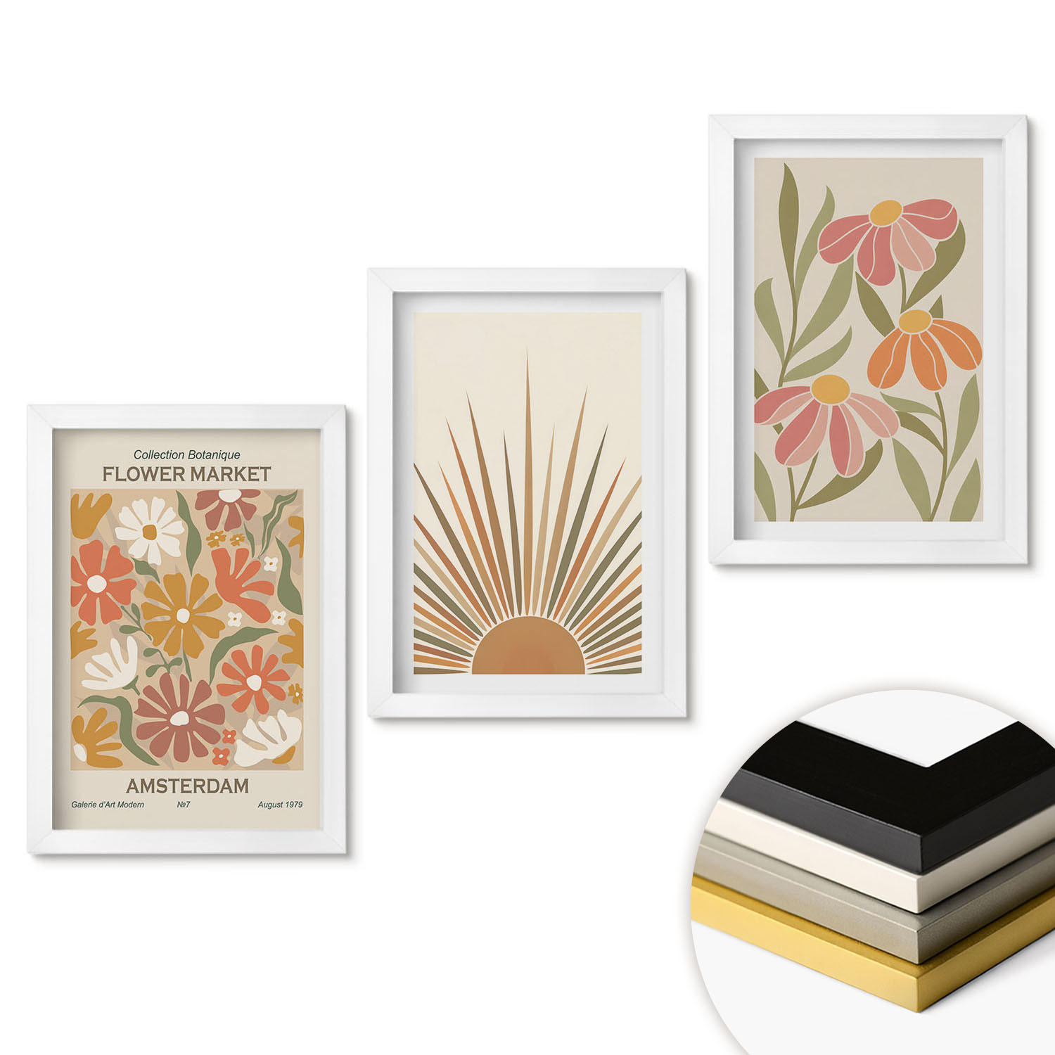 WANDBILDER 3er-Set - 20x30 cm Weißer Rahmen - Pastellfarbene Sonnenblumen - Weiß, Kunststoff (20/30cm) - ArtPrintCave