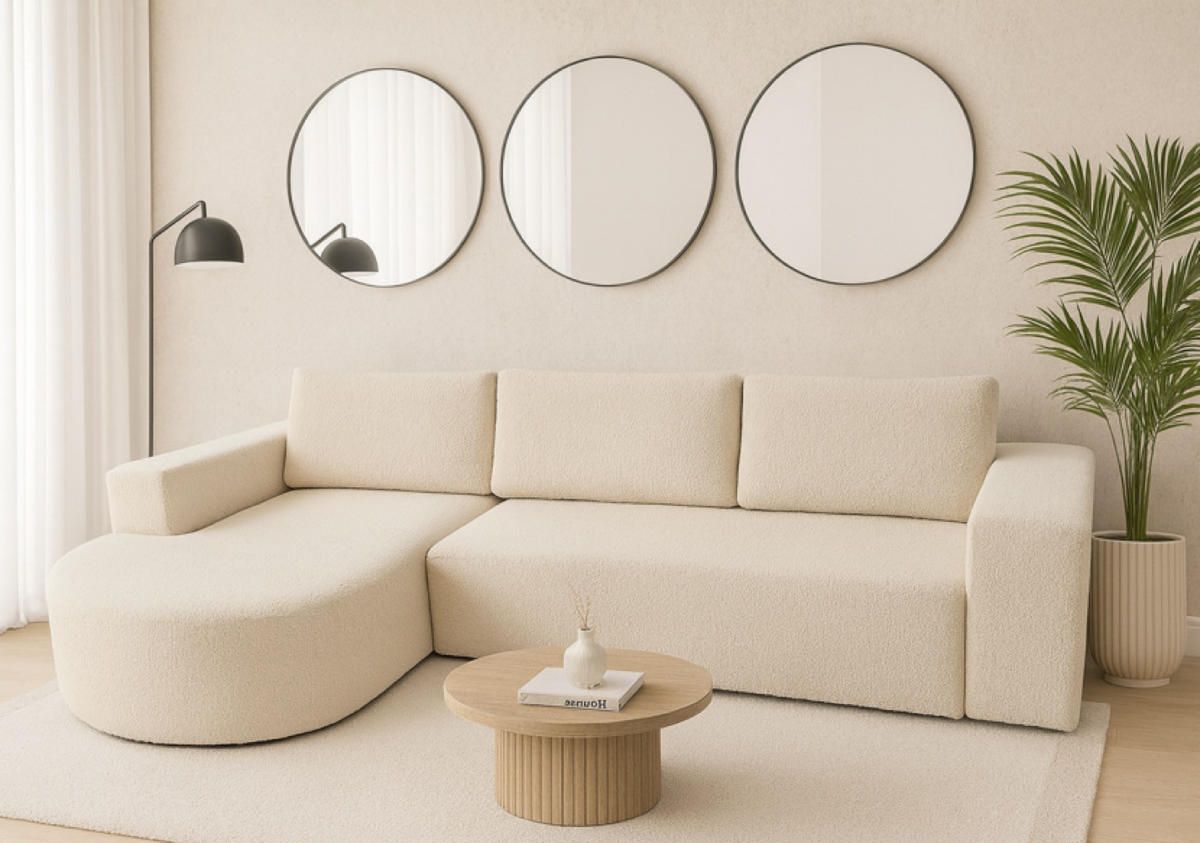ECKSOFA Beige Vello Mit Schlaffunktion Links Boucle Catch Me - Beige, Textil (2270/165cm) - Sepro Meble